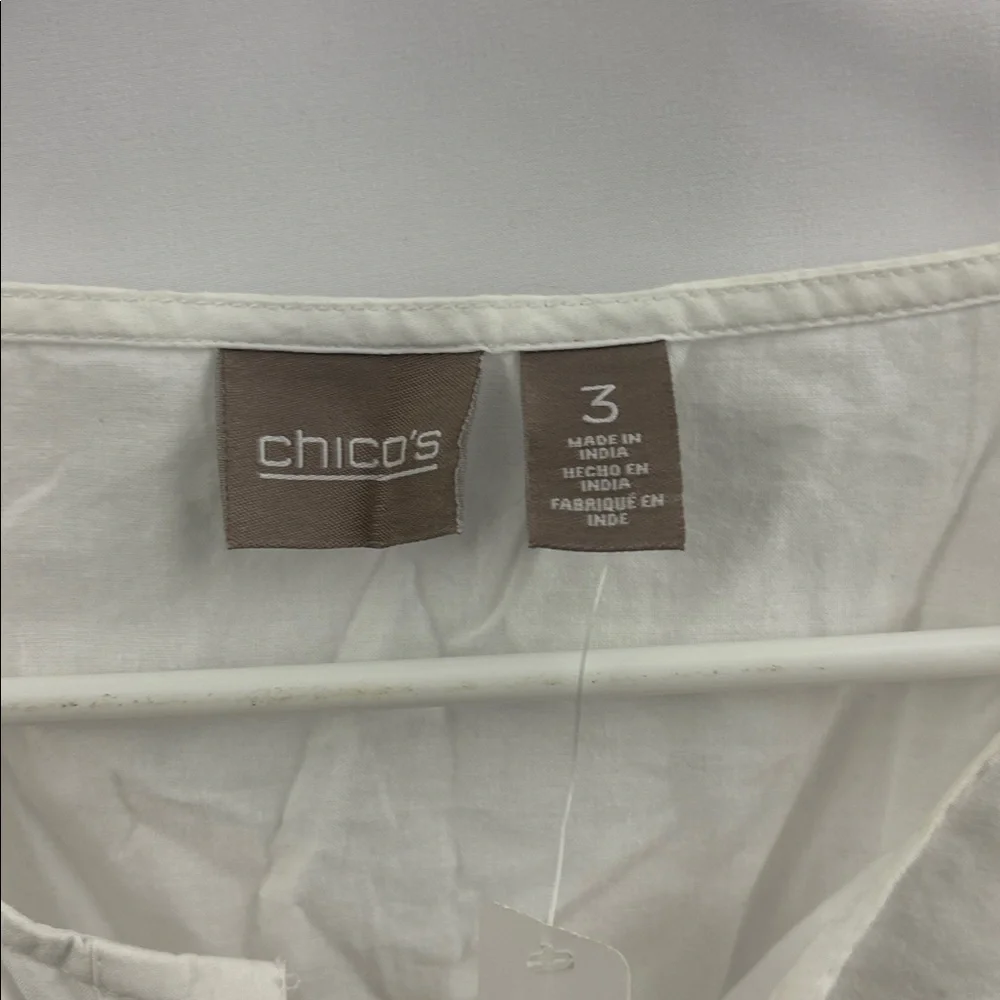 Chico’s Peasant Top 3/4 Sleeves Optic White Blouse Top Lace Up Tunic Women’s New - Picture 3 of 13